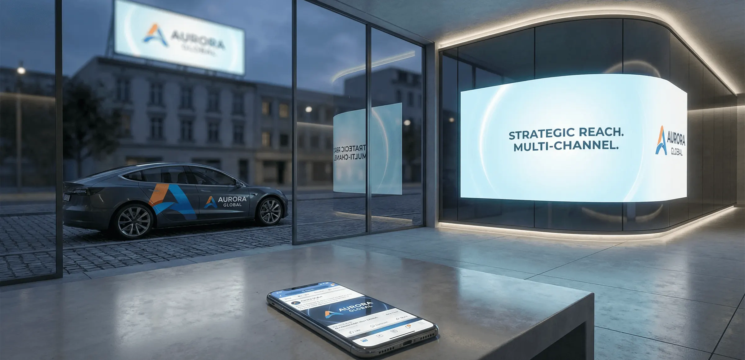 A storefront screen reading Strategic reach, multi-channel